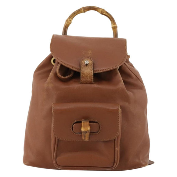 GUCCI Bamboo Backpack Leather Brown Gold Auth 169775