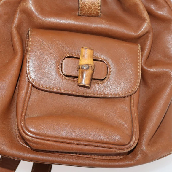 GUCCI Bamboo Backpack Leather Brown Gold Auth 169775