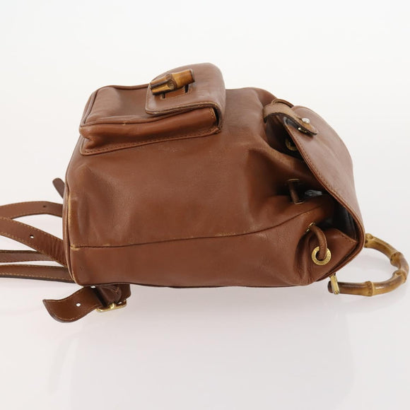 GUCCI Bamboo Backpack Leather Brown Gold Auth 169775