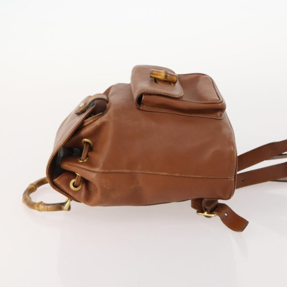 GUCCI Bamboo Backpack Leather Brown Gold Auth 169775