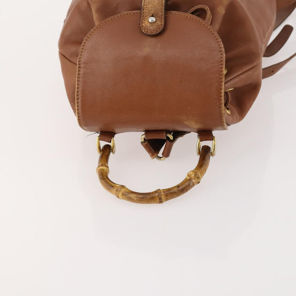 GUCCI Bamboo Backpack Leather Brown Gold Auth 169775