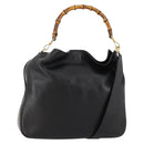 GUCCI Bamboo Hand Bag Leather 2way Black Gold Auth 169781-1