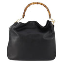 GUCCI Bamboo Hand Bag Leather 2way Black Gold Auth 169781-2