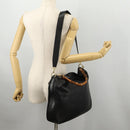 GUCCI Bamboo Hand Bag Leather 2way Black Gold Auth 169781-23