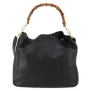 GUCCI Bamboo Hand Bag Leather 2way Black Gold Auth 169781-3