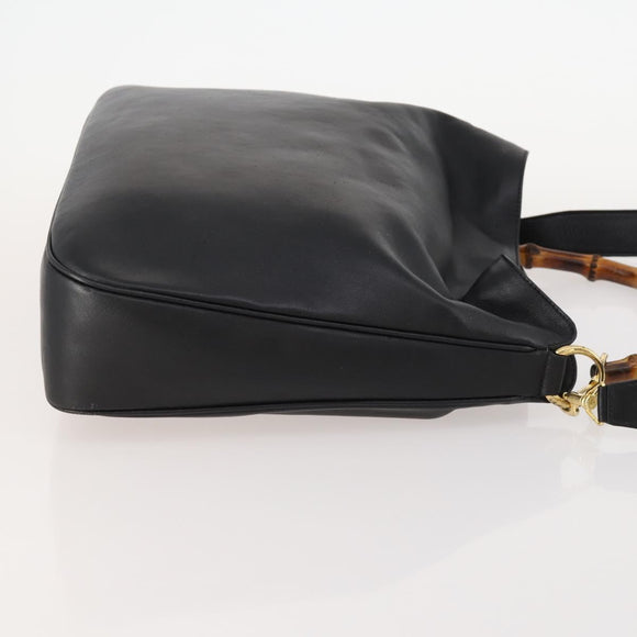 GUCCI Bamboo Hand Bag Leather 2way Black Gold Auth 169781