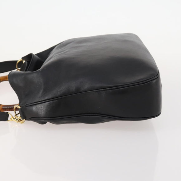 GUCCI Bamboo Hand Bag Leather 2way Black Gold Auth 169781