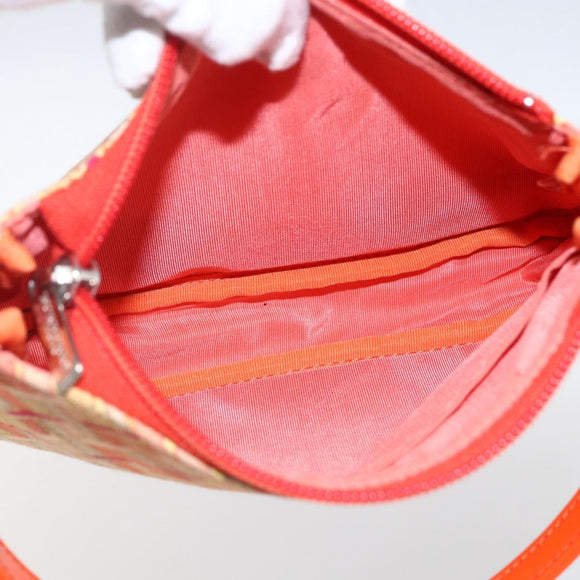 BURBERRY Blue Label Hand Bag Canvas Orange Silver Auth 169787