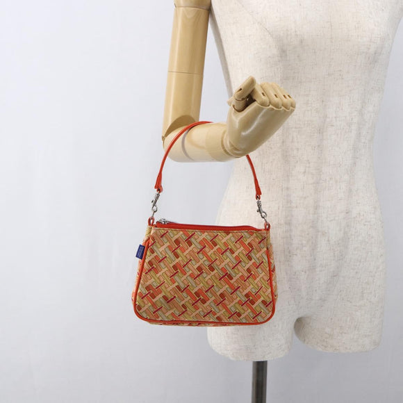 BURBERRY Blue Label Hand Bag Canvas Orange Silver Auth 169787