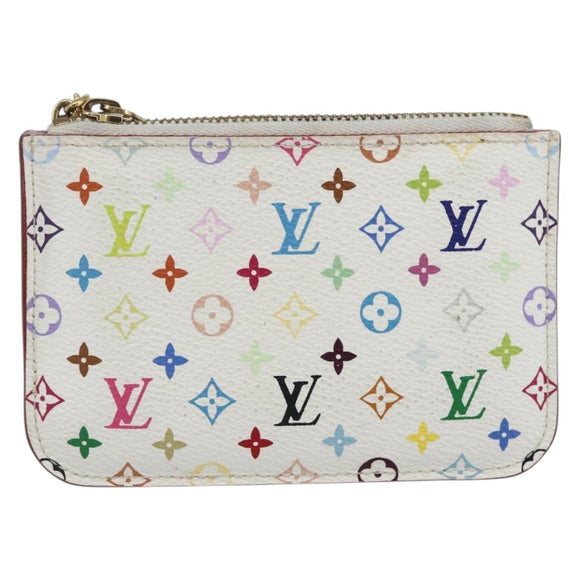 LOUIS VUITTON Multicolor Pochette Cles NM Coin Purse White M93734 Auth 169790V