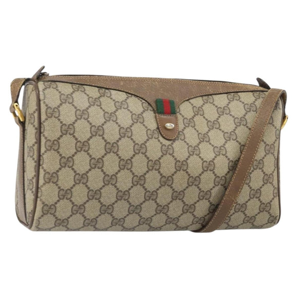 GUCCI GG Supreme Web Sherry Line Bag PVC Beige Gold 89 02 017 Auth 169801
