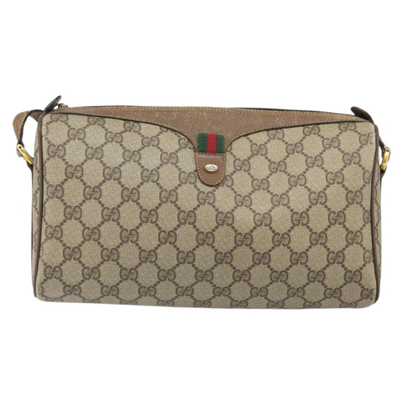 GUCCI GG Supreme Web Sherry Line Bag PVC Beige Gold 89 02 017 Auth 169801