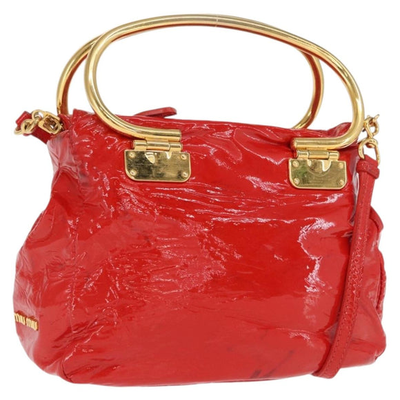 Miu Miu Hand Bag Patent leather 2way Red Gold Auth 169803
