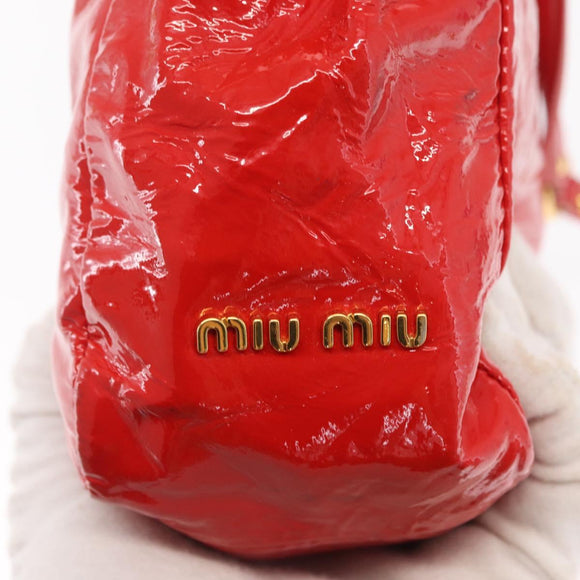 Miu Miu Hand Bag Patent leather 2way Red Gold Auth 169803