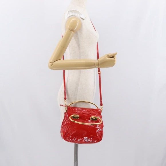 Miu Miu Hand Bag Patent leather 2way Red Gold Auth 169803