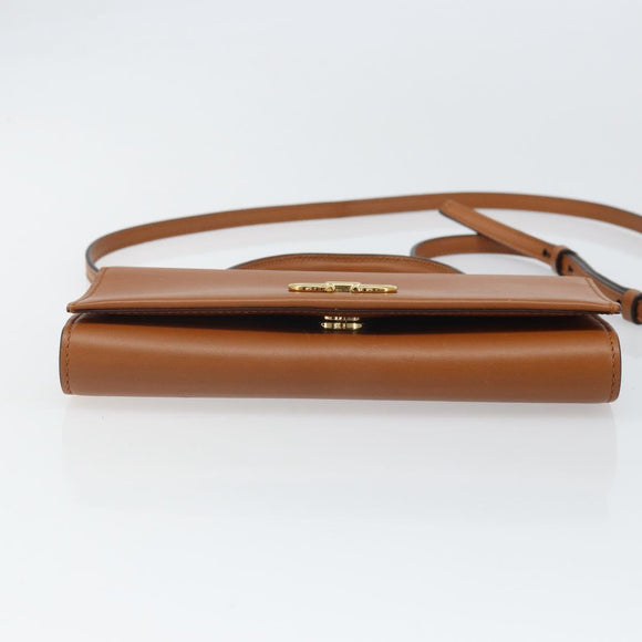 Salvatore Ferragamo Gancini Shoulder Wallet Bag Leather Brown Gold Auth 169804V