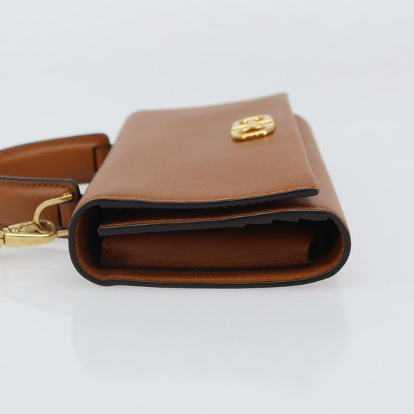 Salvatore Ferragamo Gancini Shoulder Wallet Bag Leather Brown Gold Auth 169804V