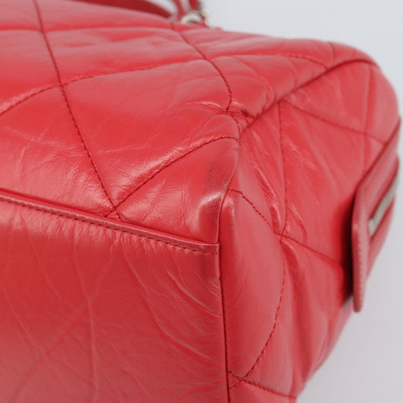 CHANEL Chain Boston Bag Leather 2way Red Silver CC Auth 169810SAM