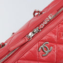 CHANEL Chain Boston Bag Leather 2way Red Silver CC Auth 169810SAM-17