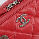 CHANEL Chain Boston Bag Leather 2way Red Silver CC Auth 169810SAM-18