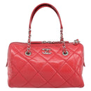 CHANEL Chain Boston Bag Leather 2way Red Silver CC Auth 169810SAM-2