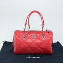 CHANEL Chain Boston Bag Leather 2way Red Silver CC Auth 169810SAM-27