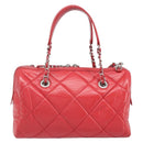 CHANEL Chain Boston Bag Leather 2way Red Silver CC Auth 169810SAM-3