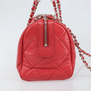 CHANEL Chain Boston Bag Leather 2way Red Silver CC Auth 169810SAM-5
