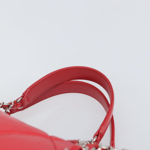 CHANEL Chain Boston Bag Leather 2way Red Silver CC Auth 169810SAM
