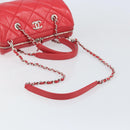 CHANEL Chain Boston Bag Leather 2way Red Silver CC Auth 169810SAM-9