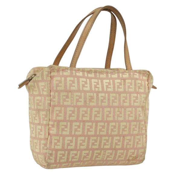 FENDI Zucchino Canvas Hand Bag Gold Pink Auth 169836