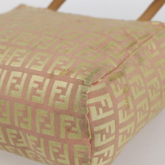 FENDI Zucchino Canvas Hand Bag Gold Pink Auth 169836