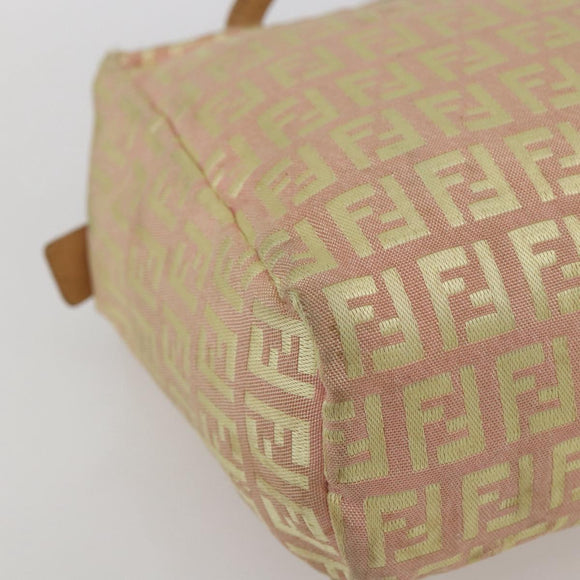 FENDI Zucchino Canvas Hand Bag Gold Pink Auth 169836