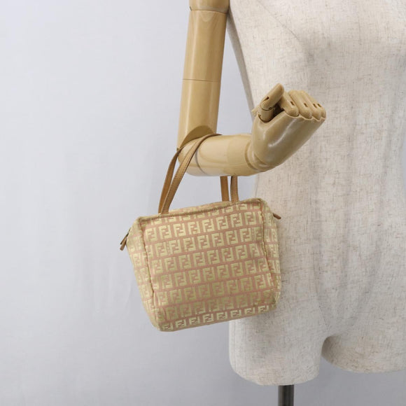FENDI Zucchino Canvas Hand Bag Gold Pink Auth 169836