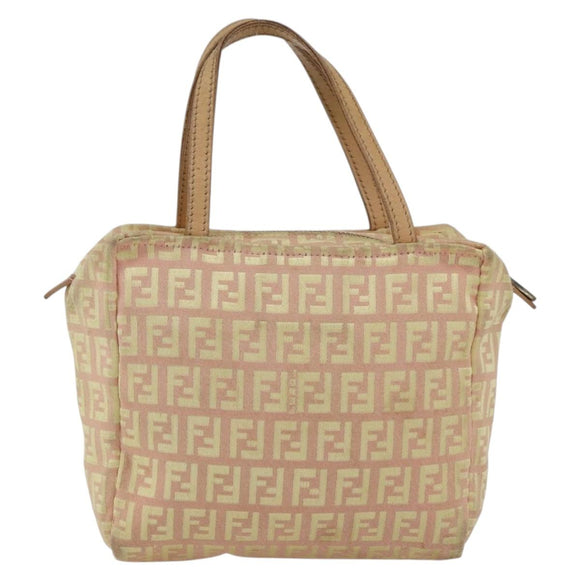 FENDI Zucchino Canvas Hand Bag Gold Pink Auth 169836