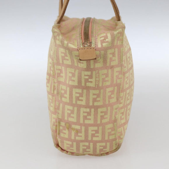 FENDI Zucchino Canvas Hand Bag Gold Pink Auth 169836