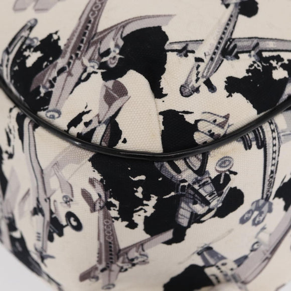 CHANEL Airline Hand Bag Canvas White Silver CC Auth 169837