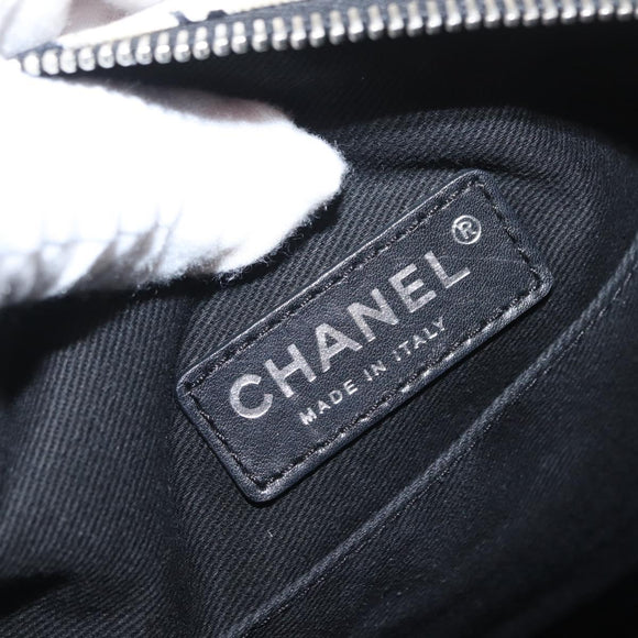 CHANEL Airline Hand Bag Canvas White Silver CC Auth 169837