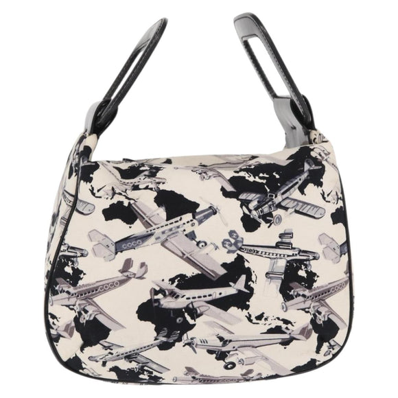 CHANEL Airline Hand Bag Canvas White Silver CC Auth 169837