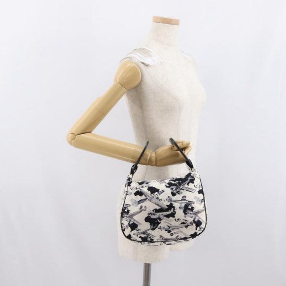 CHANEL Airline Hand Bag Canvas White Silver CC Auth 169837