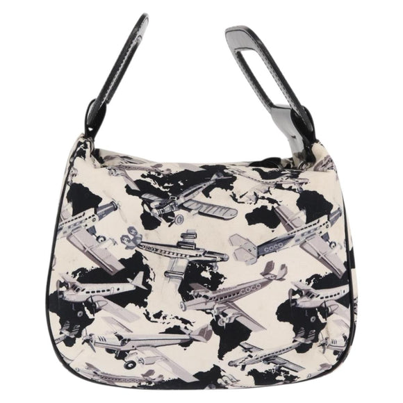CHANEL Airline Hand Bag Canvas White Silver CC Auth 169837
