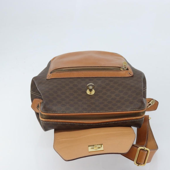 CELINE Macadam Canvas Backpack PVC Leather Brown Gold Auth 169840