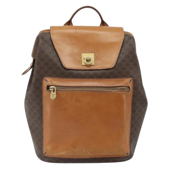 CELINE Macadam Canvas Backpack PVC Leather Brown Gold Auth 169840