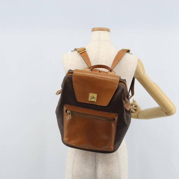 CELINE Macadam Canvas Backpack PVC Leather Brown Gold Auth 169840