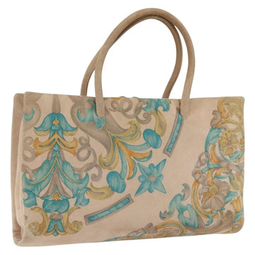 LOEWE Hand Bag Suede Beige Gold Auth 169854