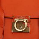 Salvatore Ferragamo Gancini Hand Bag Leather 2way Orange Gold Auth 169855-20
