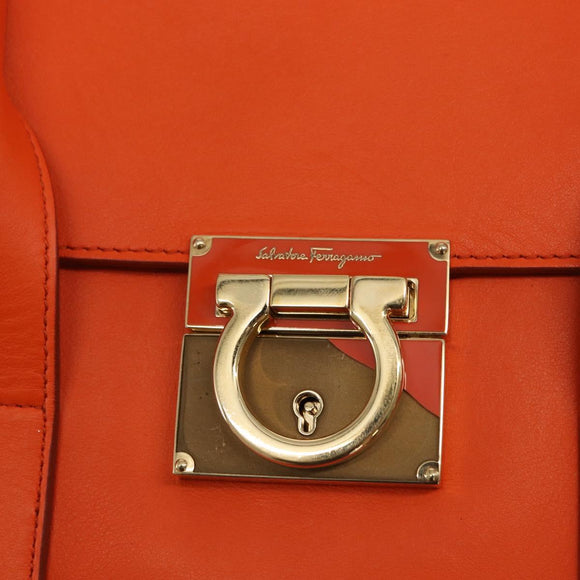 Salvatore Ferragamo Gancini Hand Bag Leather 2way Orange Gold Auth 169855