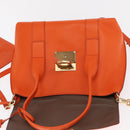 Salvatore Ferragamo Gancini Hand Bag Leather 2way Orange Gold Auth 169855-21