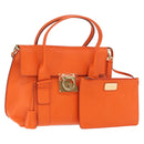 Salvatore Ferragamo Gancini Hand Bag Leather 2way Orange Gold Auth 169855-1