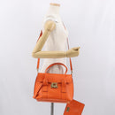 Salvatore Ferragamo Gancini Hand Bag Leather 2way Orange Gold Auth 169855-27